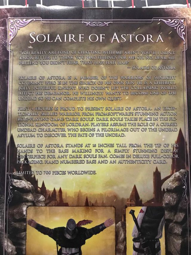 Text on the Back of First 4 Figures Dark Souls Solaire Statue